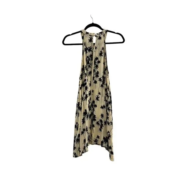 Ava Sky Women's M Palm Tree Print Midi Dress Cream/Black Sleeveless - Picture 2 of 5